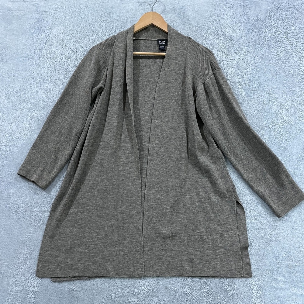 Eileen Fisher Open Front‎ Cardigan Sweater Small Italian Yarn Preppy Minimalist